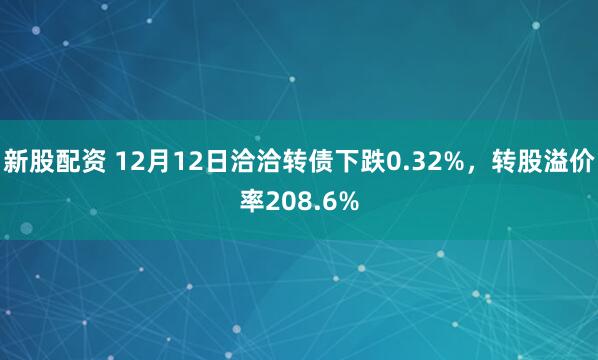 新股配资 12月12日洽洽转债下跌0.32%，转股溢价率208.6%